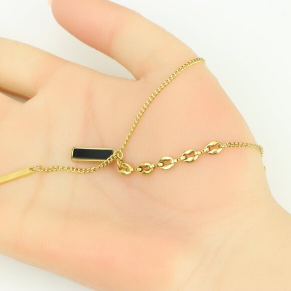 Gold Plated Dual Bar Drop Necklace with Bold Link Detail, XPNL0388 - Picture 7 of 13